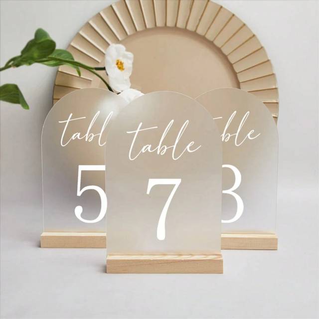 SHEIN 10/20/30pcs/Set, Wedding Table Numbers, Arch Frosted Acrylic Table Numbers, Modern Minimalist Table Numbers, Plexiglass Table Numbers For Wedding Rece