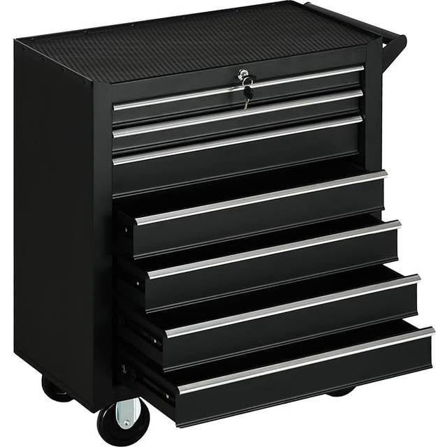DURHAND 7 Drawer Black Tool Chest of Drawers with Wheels - 75 x 33 x 69cm