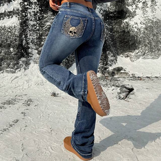 SHEIN Women&#39;s Sexy Skinny Stretchy Super Low Waist Blue Jeans, Fall Women Clothes