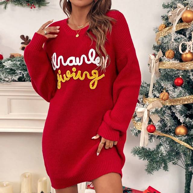 Chiquease Casual Letter Pattern Knit Sweater Dress, Autumn/Winter