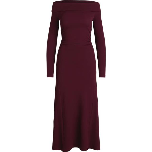 LAUREN RALPH LAUREN Rib-Knit Off-The-Shoulder Midi Dress |Burgundy |XL