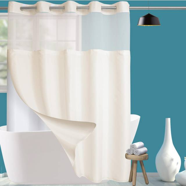 Conbo Mio Hotel Style Shower Curtain with Snap in Liner for Bathroom Waterproof Repellent Machine Washable Removable Polyester Liner Plain-Beige