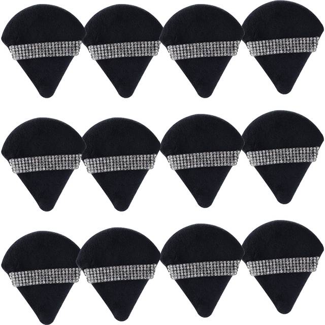SHEIN Makeup Puff, 5pcs Black Triangle Design Rhinestone Decor Makeup Sponge Powder Puff Makeup Remover Pad