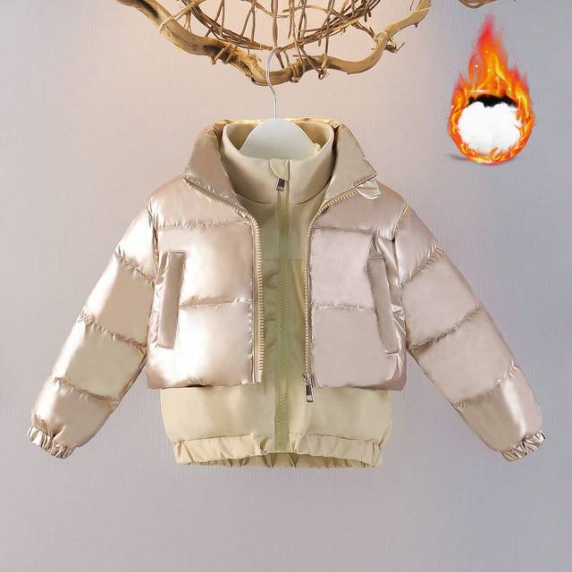 SHEIN Young Girl 2 In 1 Quilted Zipper Front Parka With Patent Leather Look, Padded Coat