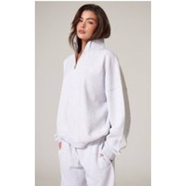 Ash Grey Premium High Neck Quarter Zip Oversized Sweatshirt, Ash Grey - XS