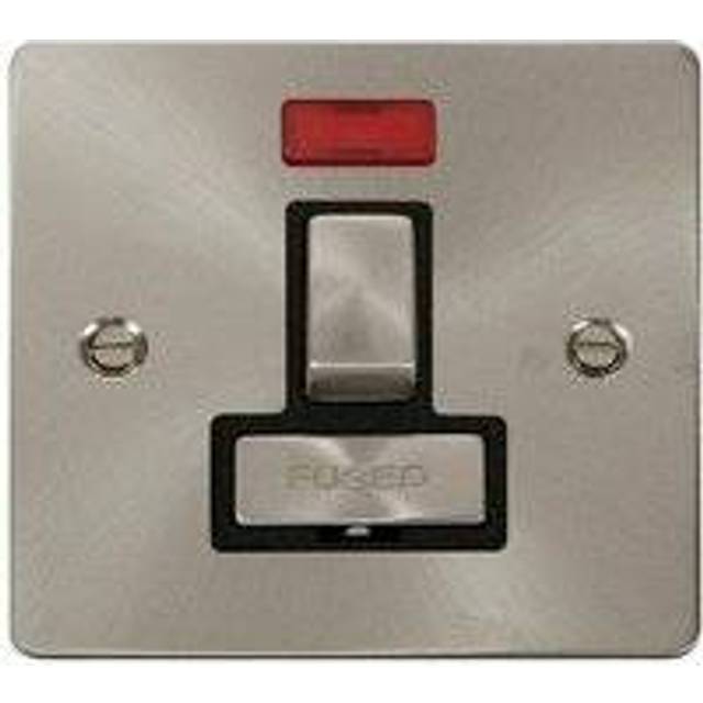 Se Home - Flat Plate Satin / Brushed Chrome 13A Fused Ingot Connection Unit Switched With Neon - Black Trim