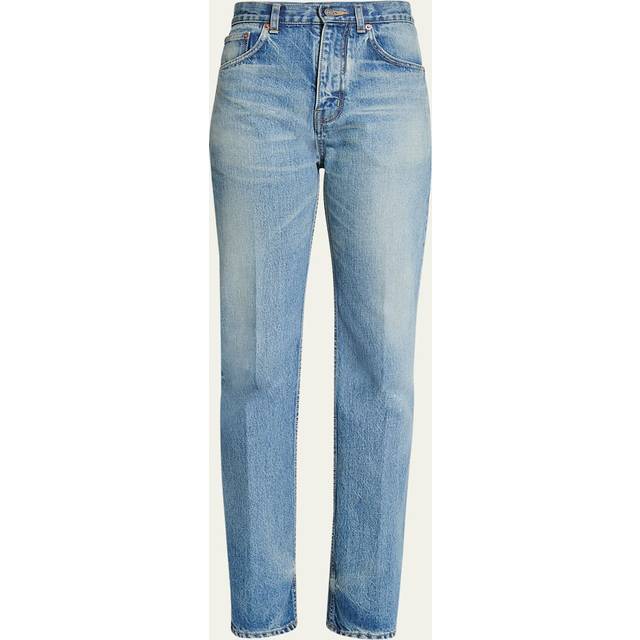 High Waisted Straight Leg Denim Pants - BRIGHT BLU - 27