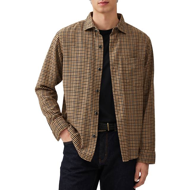 Rodd & Gunn Linfield Check Cotton Regular Fit Long Sleeve Overshirt, Bran