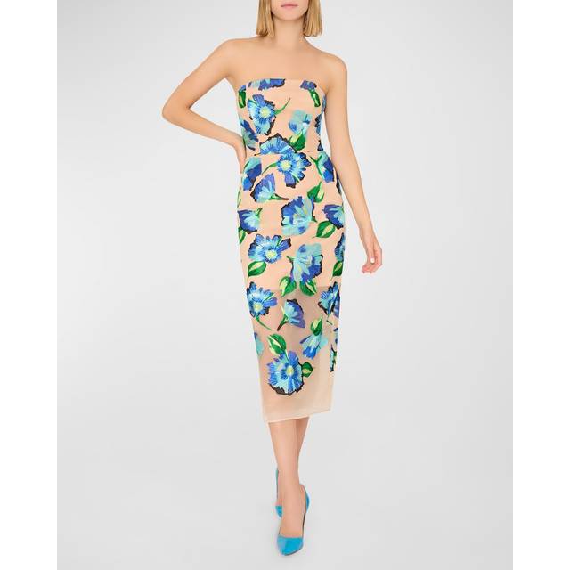 Milly Embroidered Mesh Midi Dress