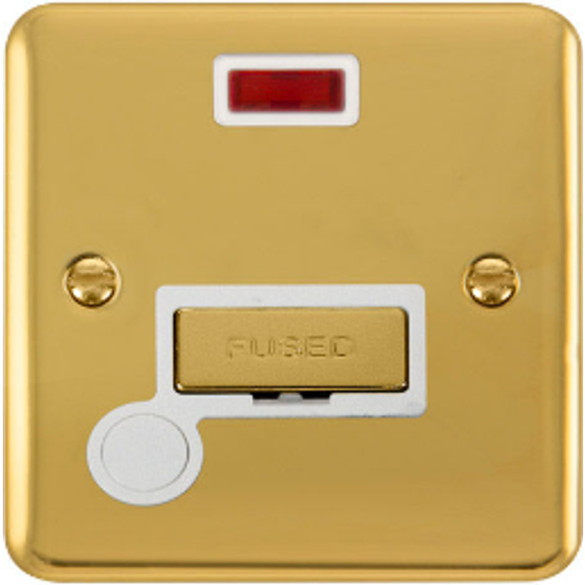 Curved Polished Brass 13A Fused Ingot Connection Unit With Neon With Flex - White Trim Se Home