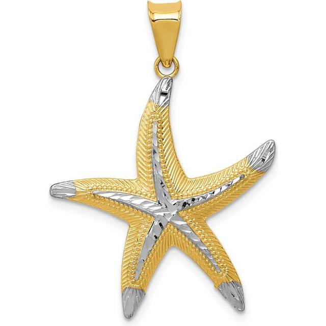 Quality Gold K5817 14K Yellow & Rhodium Diamond-Cut Polished Starfish Pendant