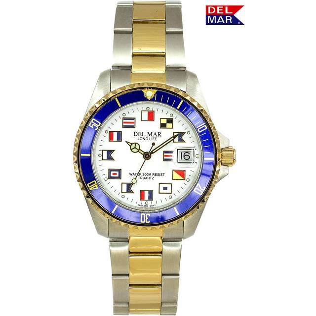 Del Mar Watches 50256 Men's Long Life Nautical Two-Tone White Blue Bezel Watch 6