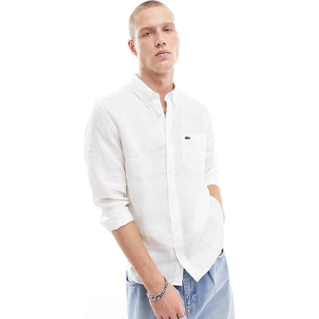 White Long Sleeve Linen Shirt (L)