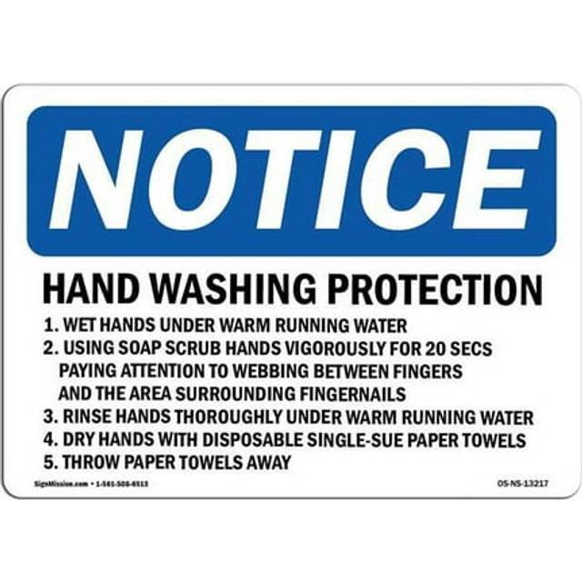 SignMission OS-NS-D-35-L-13217 OSHA Notice Sign - Hand Washing Protection 1. Wet Hands Under Warm Running Water