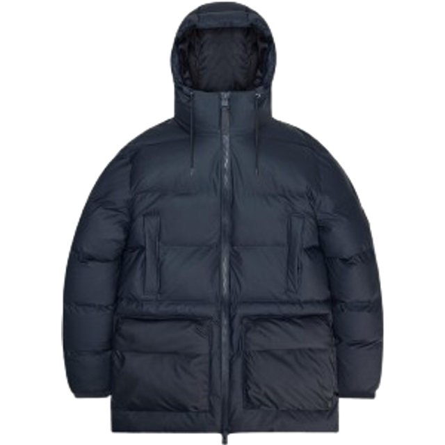 Rains Unisex Alta Long Puffer Cargo Jacket W3T4 Navy, L