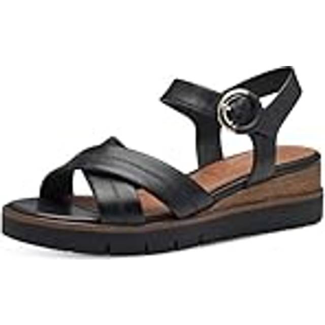 Leather Wedge Sandals - Black - 38 (5)