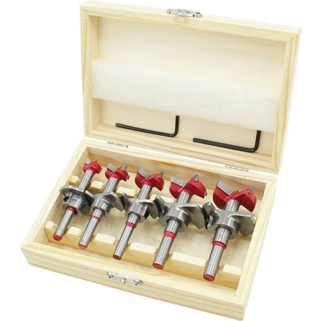 (2:With Wood Box Package) 5Pcs Forstner Drill Bit Set 15 20 25 30 35mm Wood Auger Cutter Hexagon Wrench Hole Saw For Power Tools