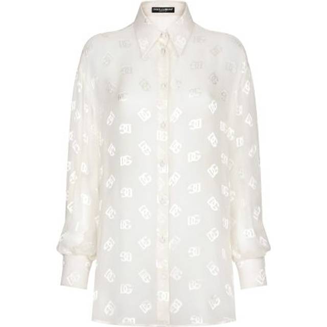 Dolce & Gabbana Dévoré Silk Shirt With Dg Logo - Woman Shirts And Tops White 46