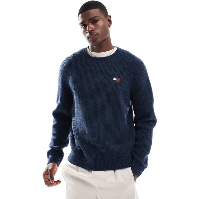 Waffle Knit Crew Neck Jumper With Wool