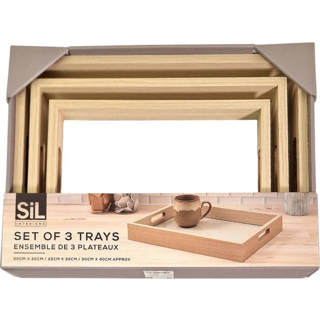 Cream Linen Style Glass Bottom Serving Trays Set Of 3