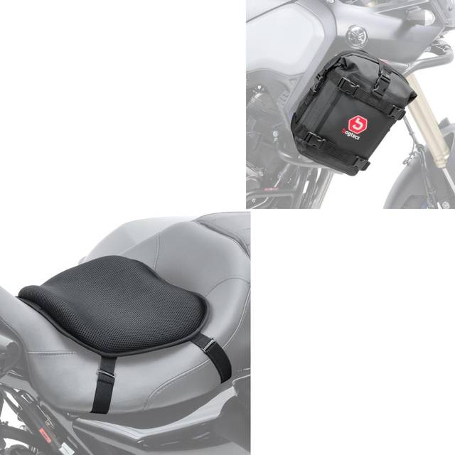 Set: Motorrad Gel Sitzkissen L Komfortkissen univ. in sw Tourtecs mit Sturzbügeltasche K3 wasserdicht 6L sw