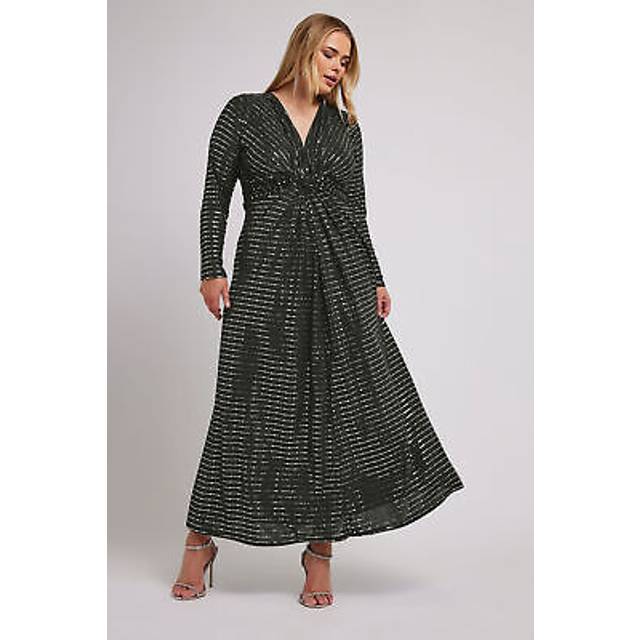 Yours London Curve Black Sequin Embellished Knot Front Maxi Dress, Women's Curve & Plus Size, Yours London - 24