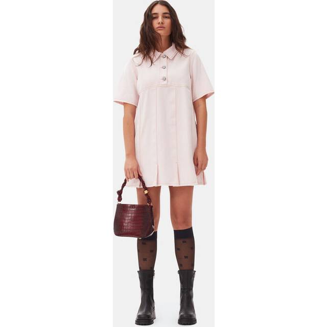 GANNI Pink Pleated Denim Minidress - 868 Chalk Pink - DK 40