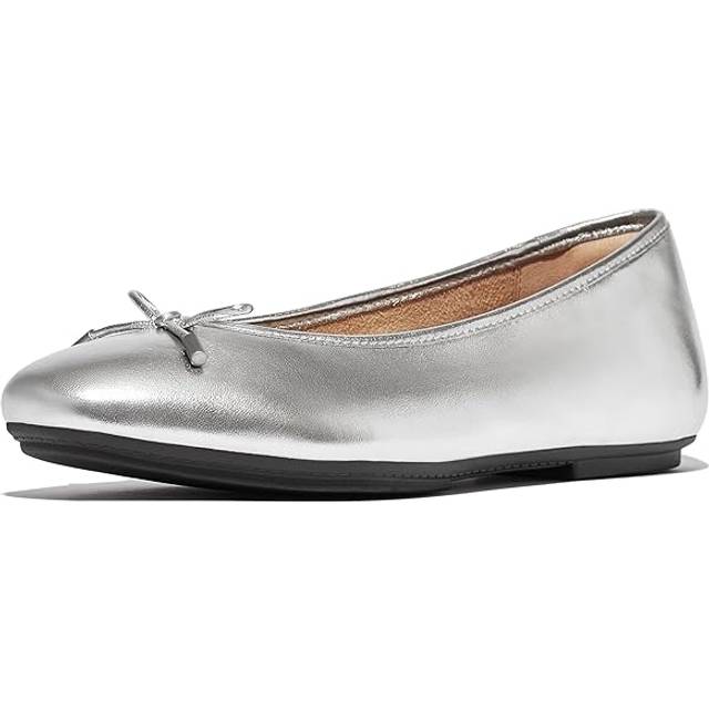 Women's FitFlop DELICATO BOW SOFT Womens Ballet Flats Silver - Size: 4