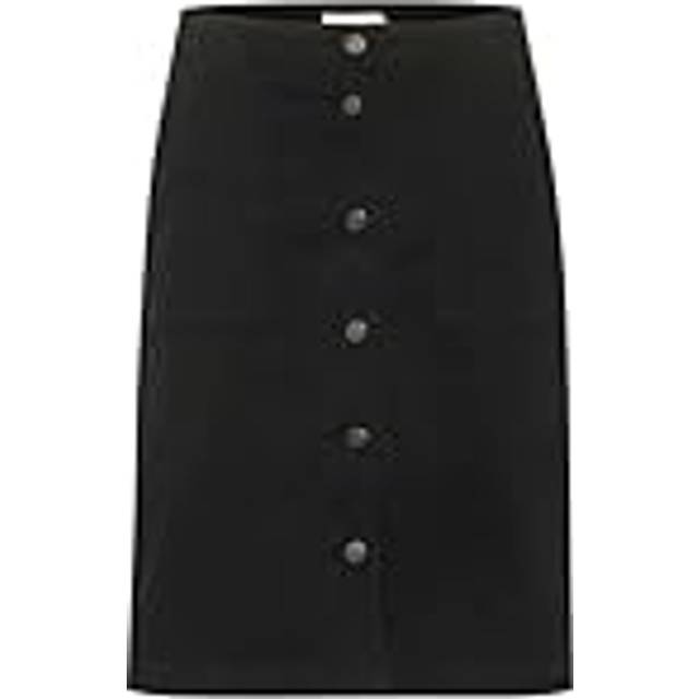 Cream Carva Buttons Pockets Pencil Skirt - Pitch Black