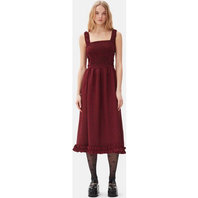 GANNI Red & Black Strap Smock Midi Dress - 047 Winery - DK 44