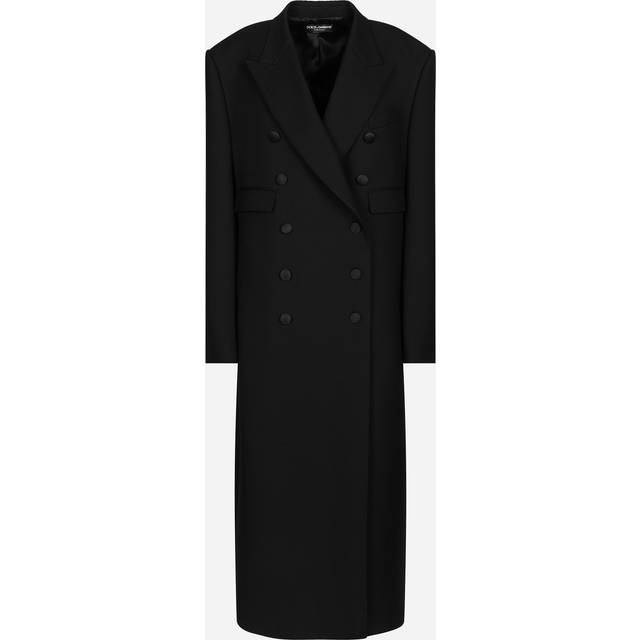 Dolce & Gabbana Long Double-breasted Tuxedo Coat In Double Wool Gabardine - Woman Coats And Jackets Black 48