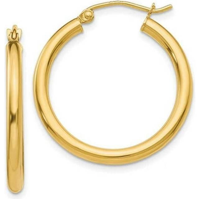 14K Yellow Gold Polished 2.5 mm Lightweight Tube Hoop Earrings