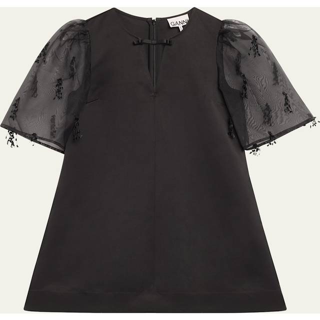 Ganni Fringed Organza Mini Dress - UK 10 - Black