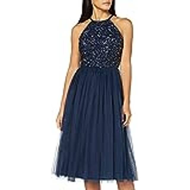 Embellished Halter Neck Midi Dress - Dark Navy - 8