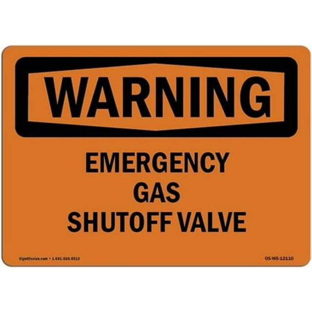 SignMission OS-WS-A-1218-L-12110 12 x 18 in. OSHA Warning Sign - Emergency Gas Shutoff Valve