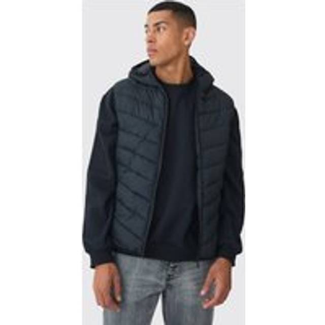 Quilted Zip Through Hooded Gilet In Black - XS
