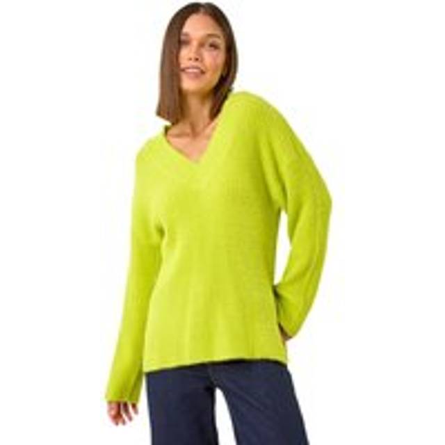 Roman Lime V-Neck Fluffy Knit Jumper - Size 18