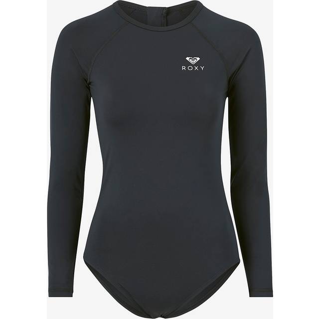 Women's Roxy Womens Essentials UPF 50 Zip Up Swimsuit - Anthracite - Black/Grey - Size: XL