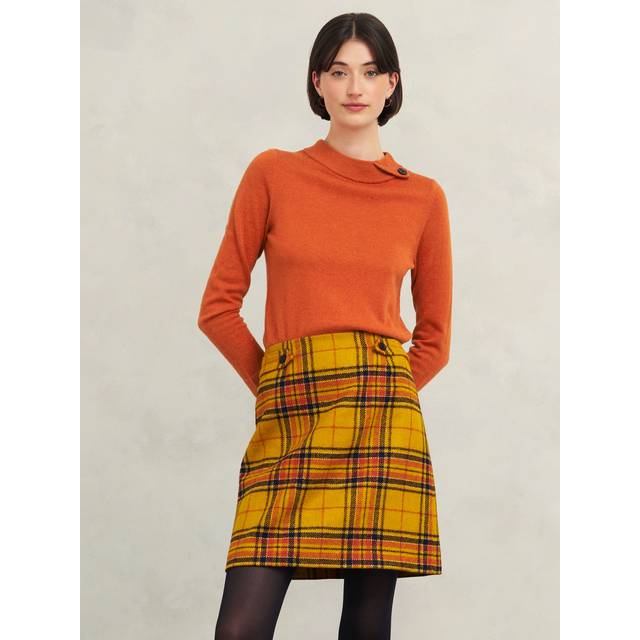 Hobbs Maeve Tartan Pure Wool Skirt, Ochre/Multi