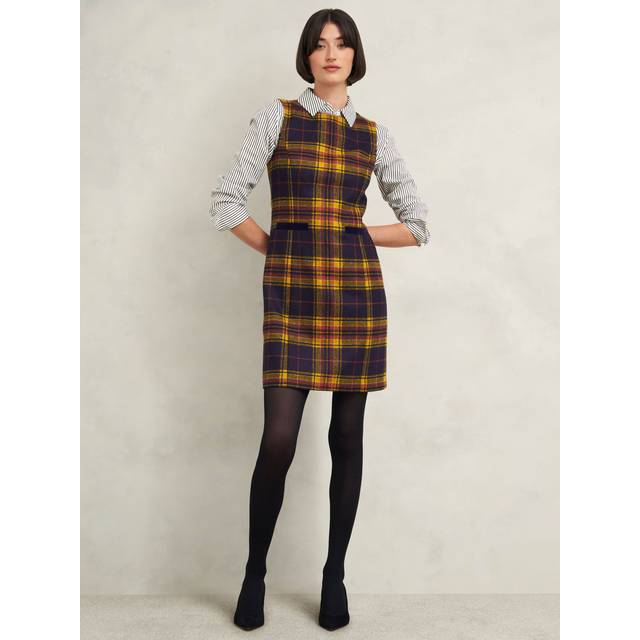 Hobbs Margot Tartan Pure Wool Pinafore Dress, Multi