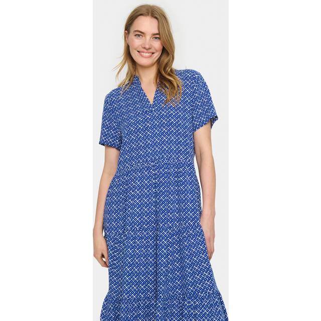 Saint Tropez Eda Geometric Tiered Dress, Blue/Multi