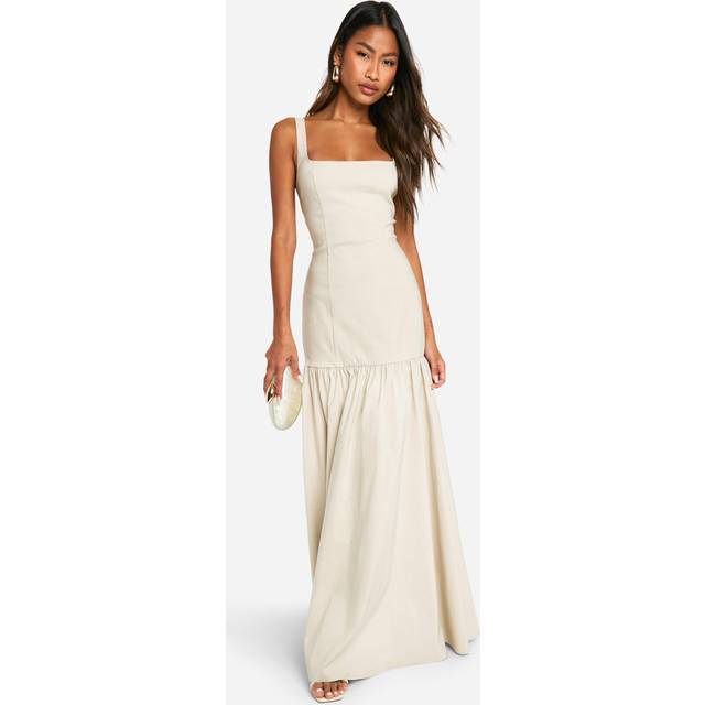 Womens Bengaline Square Neck Maxi Skater Dress - Beige - 18, Beige