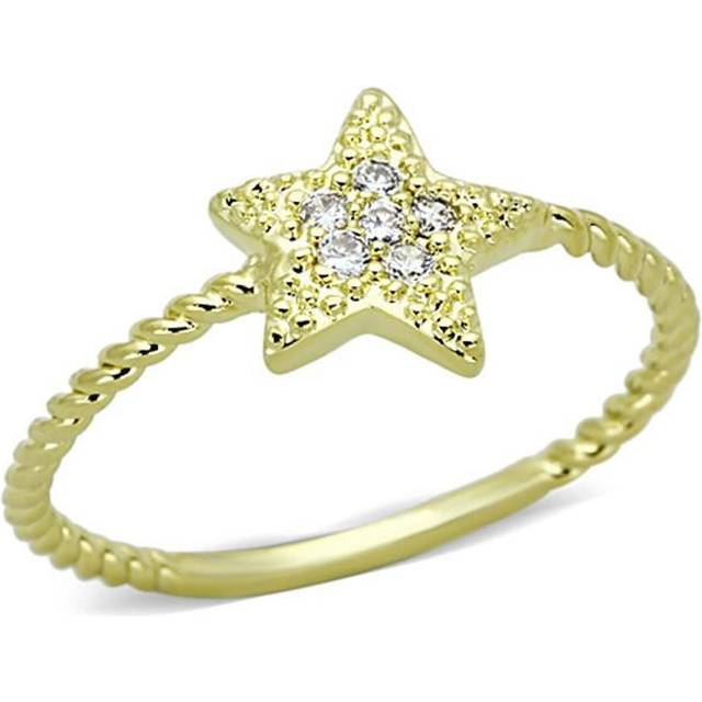 Alamode 3W500-7 Women Gold Brass Ring with AAA Grade CZ in Clear - Size 7