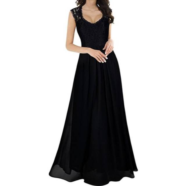 (Large) Women's Casual Deep V Neck Sleeveless Vintage Wedding Maxi Dress