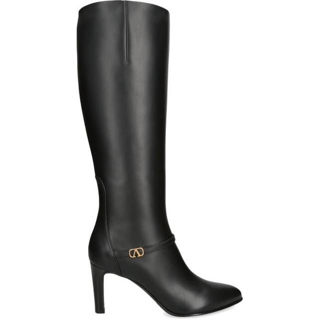 Valentino Garavani Womens Black Vlogo Heeled Leather Knee-high Boots Eur 36 / 3 Uk Women - BLACK