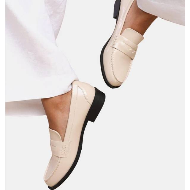 (7 UK Wide, Cream) Where's That From Womens/Ladies Houston Patent Leather Slip-on Wide Loafers