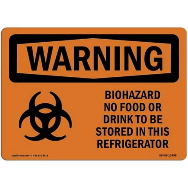 SignMission OS-WS-D-35-L-12498 OSHA Warning Sign - Biohazard No Food or Drink