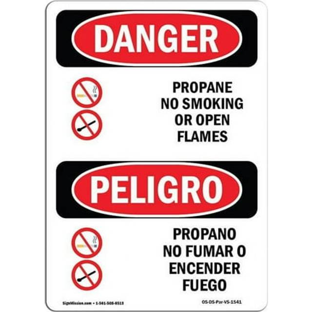 SignMission OS-DS-A-1218-VS-1541 12 x 18 in. OSHA Danger Sign - Propane No Smoking or Open Flames