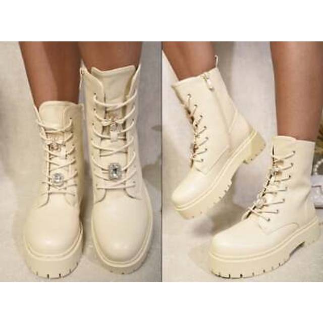 Ikrush lace up chunky biker boots with decor details boots platform lace-up