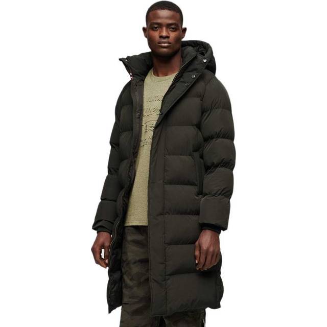 Superdry Hooded Longline Puffer Jacket Surplus Good Olive